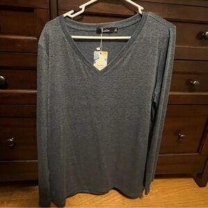 Sunbs Blue V-Neck Long Sleeve Shirt, Size XL